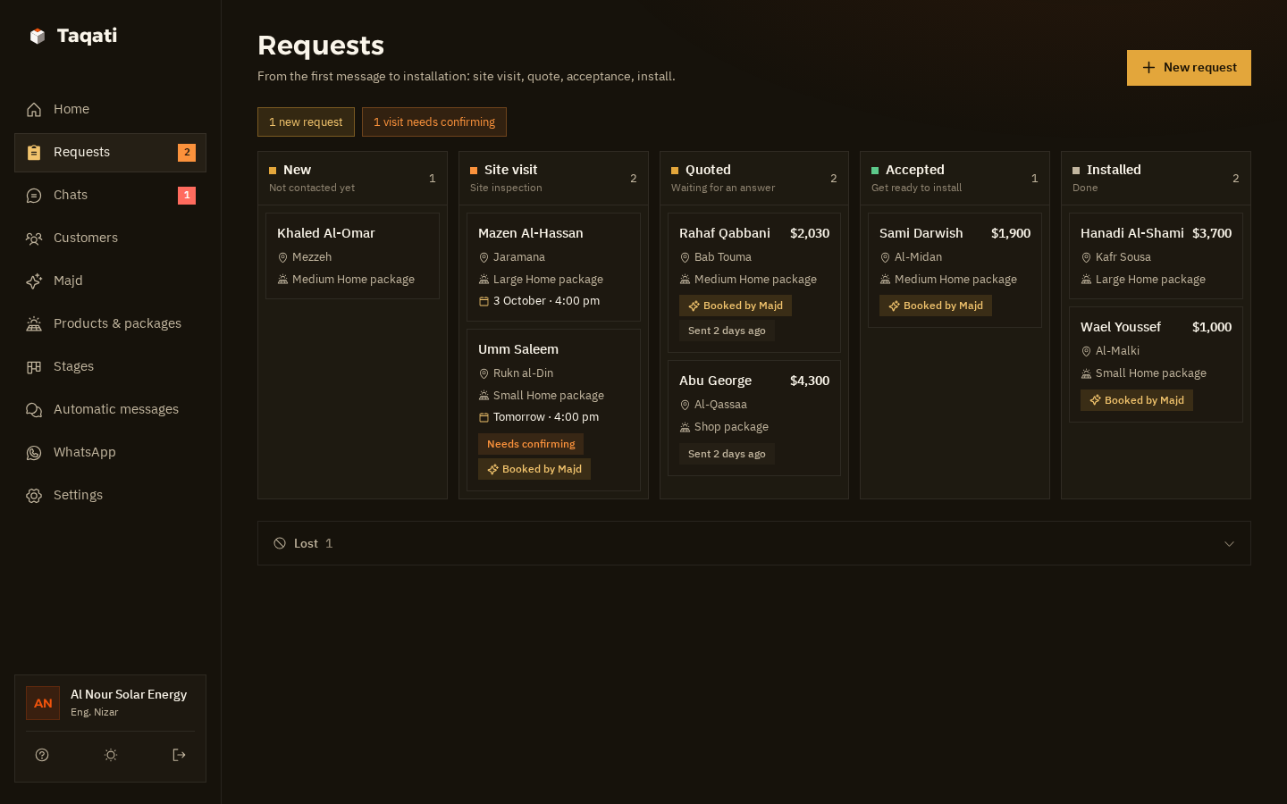 The requests board in Taqati